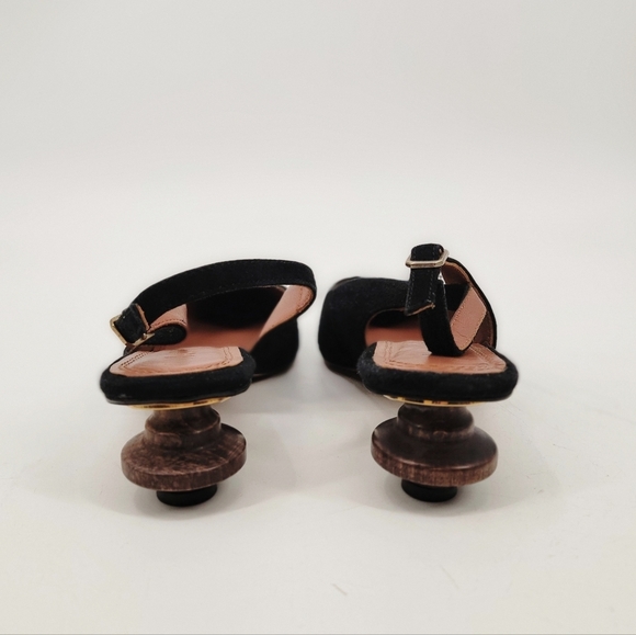 Souliers Martinez Black Pointed Toe Wooden Kitten Heel Slingback Size 8 EU 39 - Picture 8 of 16